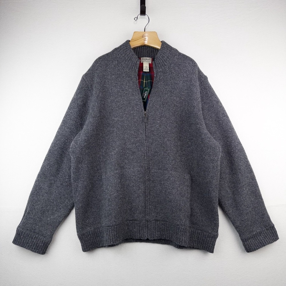 New L.L.Bean Classic Ragg Lambswool Cardigan Full-Zip Flannel Lined Men 3XL Gray